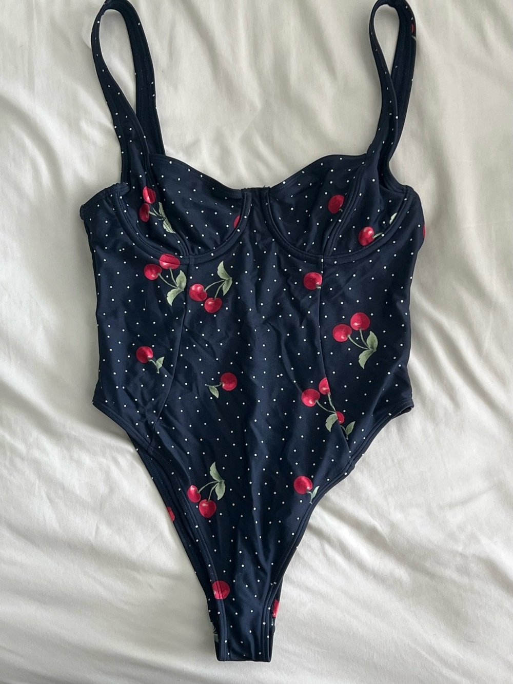 Forever 21 Navy One-Piece Swimsuit with Red Cherry Print